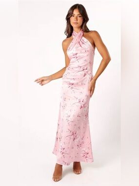 Petal & Pup Pink Floral One-Shoulder Satin Maxi Dress